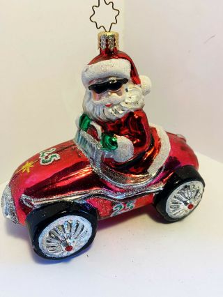 Christopher Radko Ornament Santa In A Vintage Race Car.  6  W Awesome