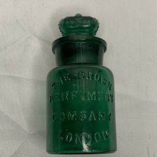 Antique Green Glass The Crown Perfumery Company London Bottle w/Stopper 2