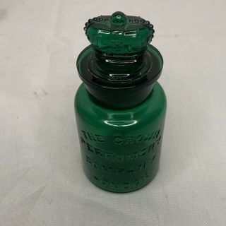 Antique Green Glass The Crown Perfumery Company London Bottle w/Stopper 3