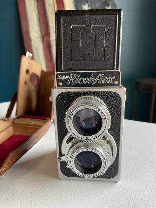 Ricoh Ricoh Flex 120 Film Tlr Camera 8cm/80mm F3.  5 Lenses W/ Leather Case