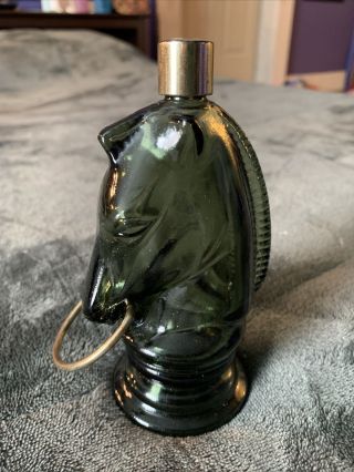 Unusual Vintage Bust Horse Head Green Glass Flacon Bottle Of Perfume 5.  7 In "