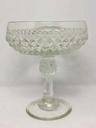 Vintage Indiana Glass Diamond Point Clear Pedestal Candy Dish Bowl Euc