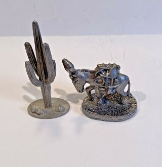 Vintage Pewter Miniature Donkey Pack Mule & Spoontiques 1979 Cactus