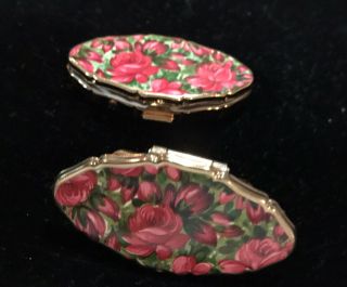 Vintage Stratton Floral Pill Box Compact & Lipstick Holder W/ Mirror England