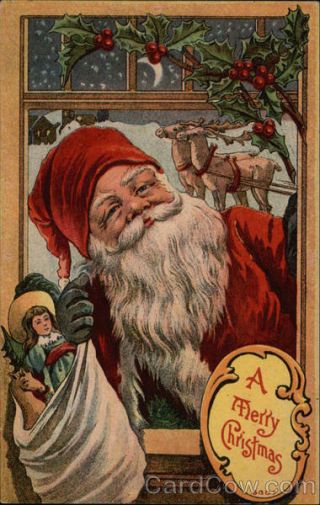 Santa Claus A Merry Christmas With Santa And Toys Antique Postcard Vintage