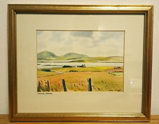 Vintage Watercolor Painting Artist Signed - Scottish Orkney Islands Wall Art
