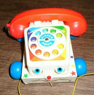 Vintage 1961 Fisher Price Chatter Box Telephone Phone Pull Toy 747 Wood Base