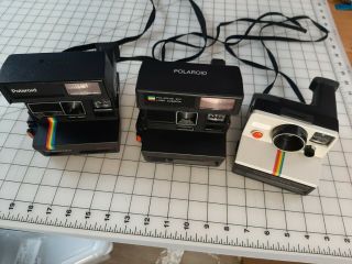 3 Vintage Polaroid Land Camera With Strap 640 Rainbow Supercolor 635cl