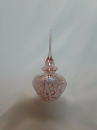Vintage Iridescent Pink And White Art Glass Perfume Bottle With Stopper
