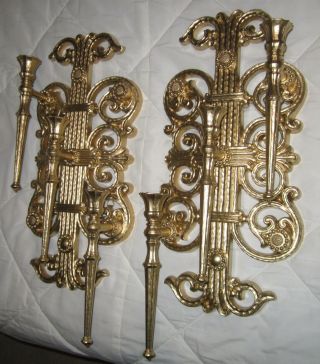 Set Of 2=vintage Homco 4193 Gold 3 - Arm Sconces Candelabra Medieval Gothic