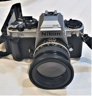 Nikon 35mm Fa Film Camera Body W/50mm Nikkor F1.  8 Lens Black & Silver