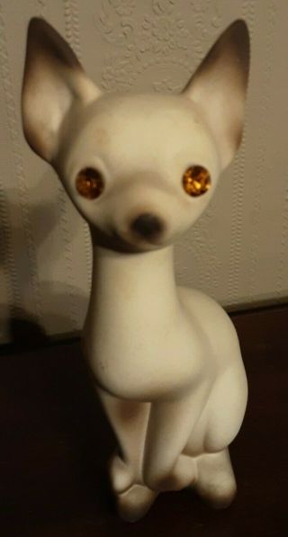 Vtg Kisch California Pottery Siamese Cat Figurine Jewel Rhinestone Orange Eyes