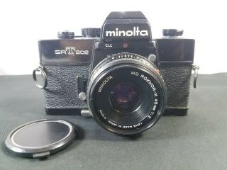 Minolta Srt 202 Slr Black Body 35mm Camera / Minolta Md Rokkor - X 45mm 1:2 Lens