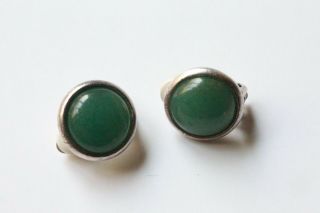 5/8 " D Vintage Ralph Lauren Green Chalcedony W/silver Halo Button Clip Earrings