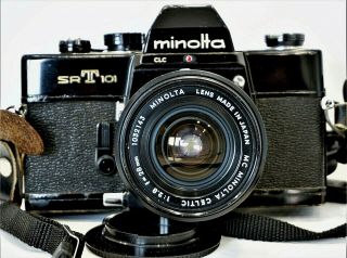 Minolta Srt 101 Clc Black Body Camera With Minolta 28mm 2.  8 Close Up/macro Lens