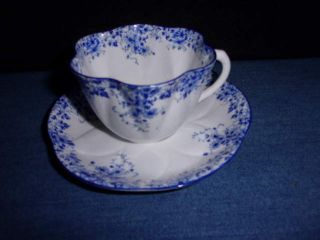 Vintage Shelley Fine Bone China Dainty Blue Teacup Tea Cup And Saucer 2