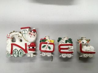 Vintage Commodore Christmas Noel Santa Express Train Candle Holders Japan W/box