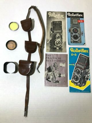 Rolleiflex Camera Accesories Sun Shade Lense Hood 38mm Filter Leather Strap/case