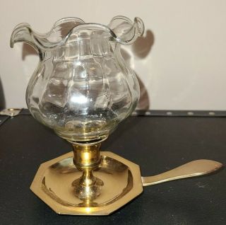 Vintage Brass Candle Holder With Clear Glass Votive Holder And Handle