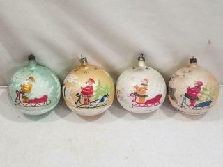 4 Vintage Poland Large 4.  5 " Glass Santa Christmas Tree Ornaments Balls