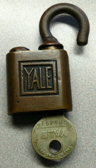 Vintage Yale - Us Brass Push Key Padlock,  With Key - Military? Ww2? - Xlnt Cond.