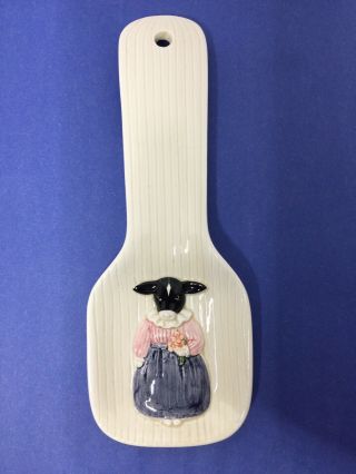 Vintage Farm House Otagiri Cow Ceramic Spoon Rest Animals Country Japan Blue