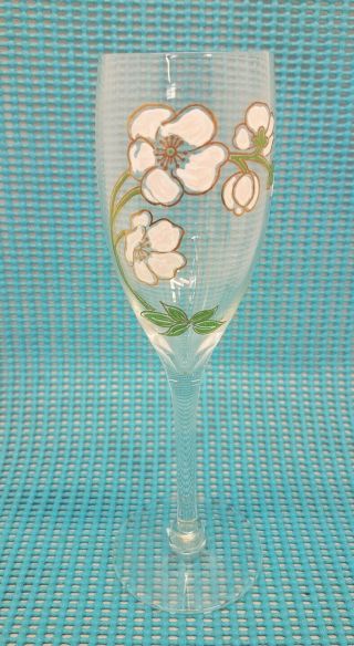 Vintage Perrier Jouet Champagne Glass Flute Hand Painted Flowers France Wedding