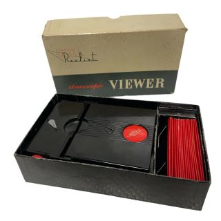 Realist Red Button Lighted Stereo 3 - D Slide Viewer Box With 15 Slides