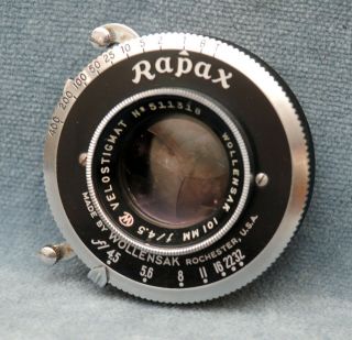 Vintage Wollensak 101mm F4.  5 Velostigmat Lens In Rapax Shutter W/ring