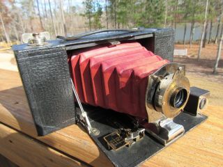 Old 1910 No.  2a Folding Pocket Brownie Camera Red Bellows - W/ Carrying Case