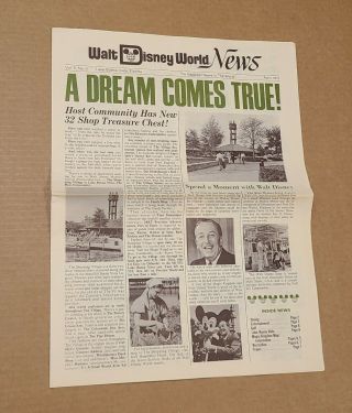 Vintage Walt Disney World News April 4/75 1975 Vol 5 No 4 A Dream Comes True