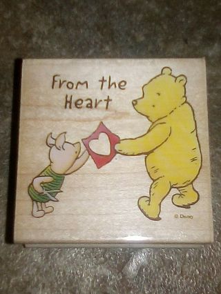Vtg Disney Winnie The Pooh & Piglet From The Heart Wood Block Rubber Stamp Rare