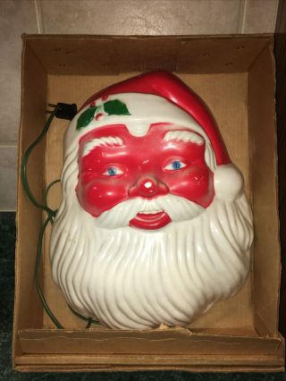 Vintage 1948 Noma Santa Claus Lighted Hard Plastic Face With Box