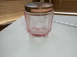 Vintage Art Deco Heavy Glass Pink Footed Jar Vanity Cosmetic Cold Creme Powder