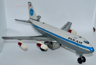 Vintage Japan Tn Tin Lithographed Pan Am 747 Battery Operated Toy Airplane