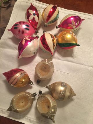 12 - Vintage Large Mercury Glass Christmas Ornaments Teardrops From Poland - 4”