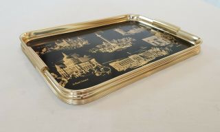Mid Century Vintage Woodmet England Black Gold Tray Barware Buckingham Palace