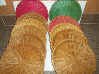 Vintage 9 Inch Paper Plate Holders Bamboo Wicker Rattan Picnic Set Of 11