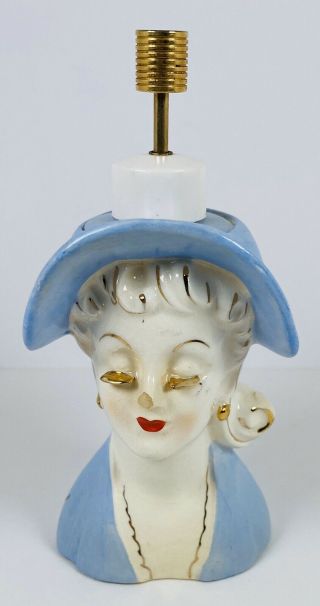 Vintage Irice Lady Head Perfume Bottle Spray Blue White Gold Trim Japan Ceramic