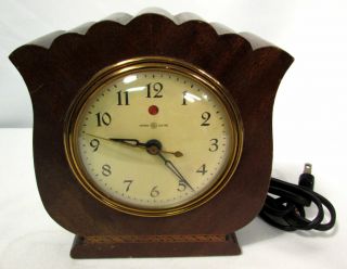 Vtg 1930s General Electric Telechron Clock Model 3h82 Wood Case  Lotus