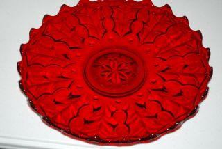 Vintage Fostoria Glass Ruby Red Christmas Holly 12 " Torte Plate Platter