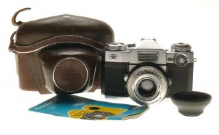 Zeiss Ikon Contaflex 35mm Slr Film Camera Tessar F=2.  8 50mm Lens Hood Manu