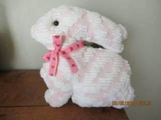 Handmade Vintage Pink And White Chenille Easter Bunny