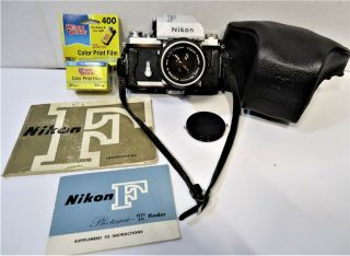 Nikon F Photomic 35mm Film Camera W/nippon Kogaku Lens,  Leather Case,  Manuals