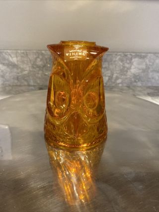 Rare Orange Vintage Viking Glass Owl Fairy Lamp Glimmer Candle Holder Top Only