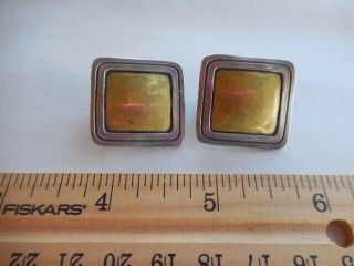 Vintage Retired James Avery Brass And Sterling Silver Square Earrings