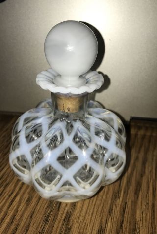 Vintage Perfume Bottle W/stopper & Cork Clear W/white Diamond Pattern