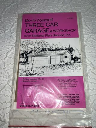 Vtg Do It Yourself 3 Car Garage With & Workshop Project Plan P - 3002
