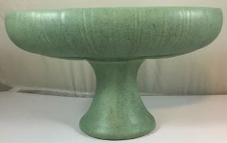 Mccoy Floraline Oval Pedestal Bowl 463 Green Pottery Vase Vintage.  Planter