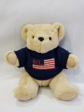 Vintage 1996 Ralph Lauren Polo 14 " Teddy Bear Usa Flag Sweater Jointed Legs